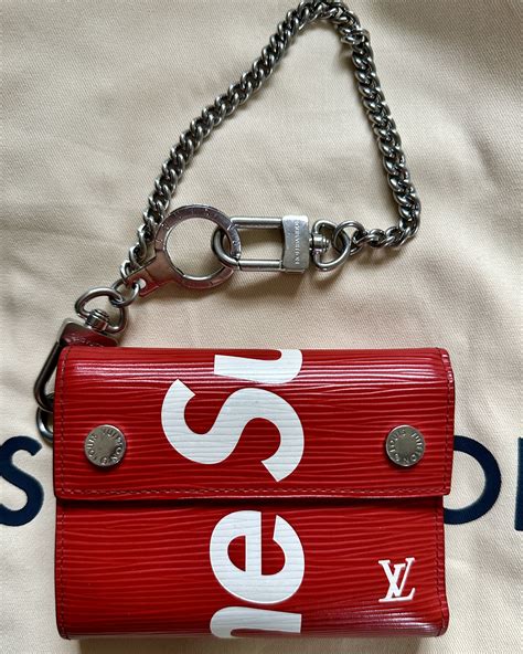 louis vuitton x supreme chain wallet epi red|louis vuitton wallet red.